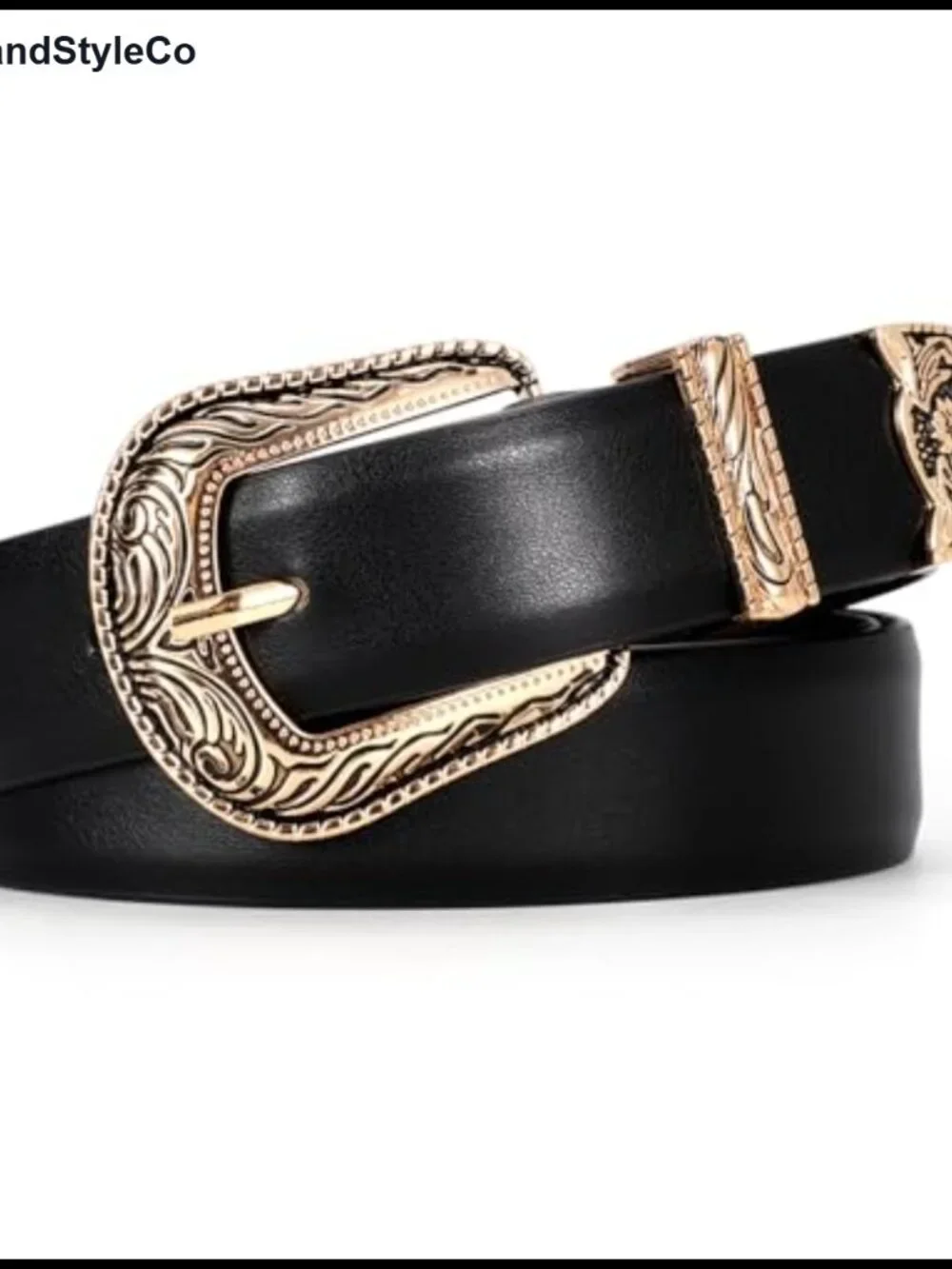 Women's Western Faux Leather Belt with Vintage Metal Buckle, Adjustable